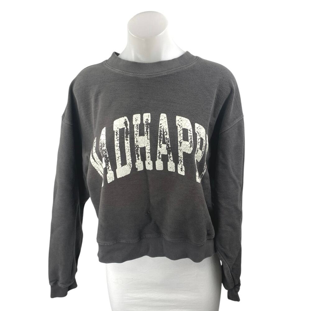 Madhappy Women's Charcoal Gray Spellout Logo Long Sleeve Sweatshirt Top Size L